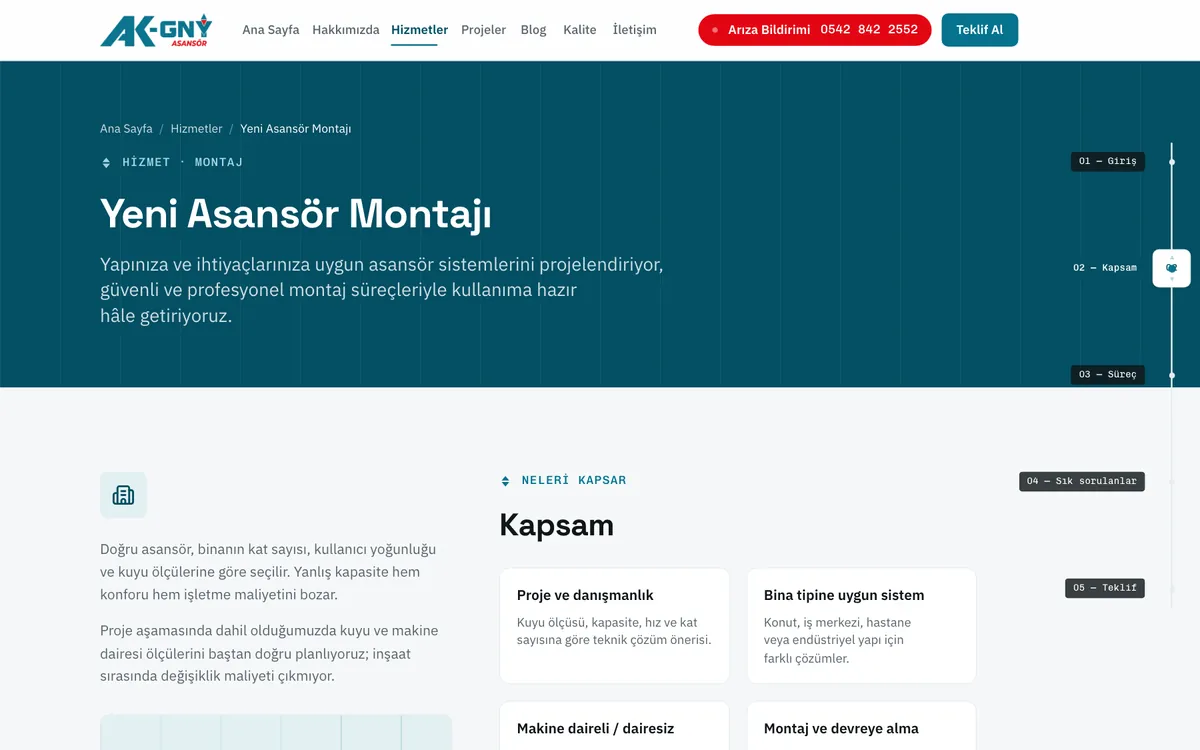 Yeni asansör montajı sayfası