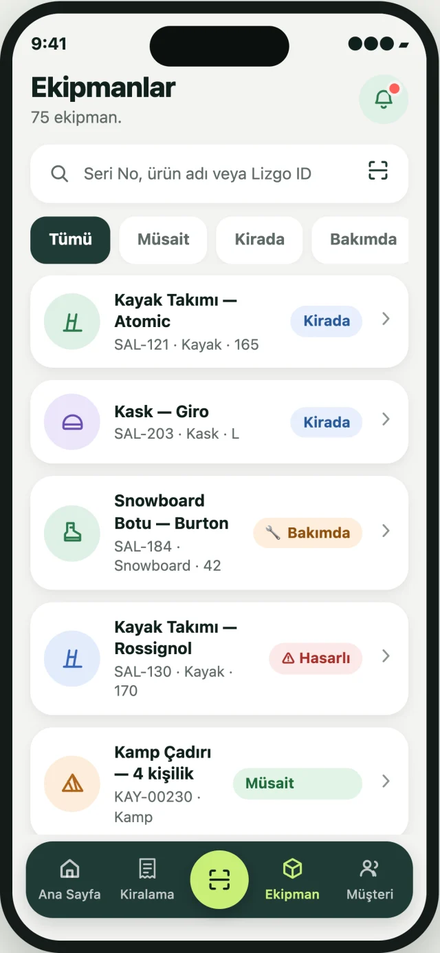 Lizgo mobil uygulama ekranı